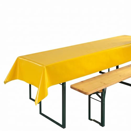 BEAUTEX Party Tischdecke Biertisch Bierzeltgarnitur, 100x250, Gelb, 1 Stück | Abwaschbar, wasserabweisend und lebensmittelecht, strapazierfähig & ideal für Gartenpartys, Geburtstage, Grillabende & Feste