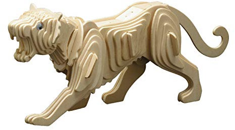Pebaro 859/1 Holzbausatz Tiger, 3D Puzzle, Modellbausatz, Basteln mit Holz, Holzpuzzle Tier, vorgestanzte Holzplatte, inkl. Schmirgelpapier, ausbrechen, zusammenstecken, fertig, Geschenkidee