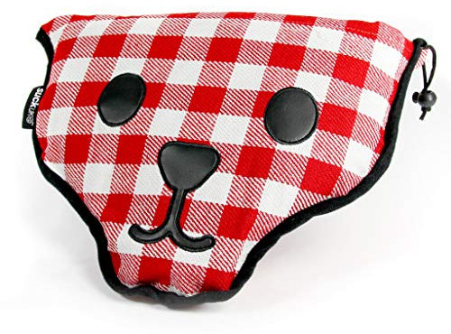 SUCK UK Bärenfell Picknickdecke | Maschinenwaschbar | Picknickdecke in Form eines Bärenfell-Teppichs | Wasserdichte Kartierte Decke | Sitzunterlage Outdoor | Rot-Weißes Karo-Design | Polyester