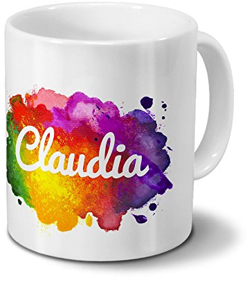 digital print Tasse mit Namen Claudia - Motiv Color Paint - Namenstasse, Kaffeebecher, Mug, Becher, Kaffeetasse - Farbe Weiß