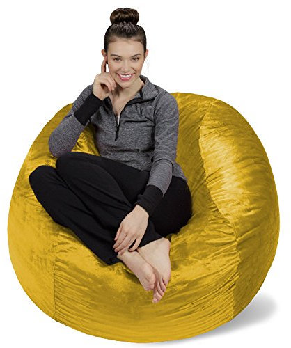 Sofa Sack XL-Das Neue Komforterlebnis Sitzsack mit Memory Schaumstoff Füllung-Perfekt zum Relaxen im Wohnzimmer oder Kinderzimmer-Samtig weicher Velour Bezug in Zitronengelb