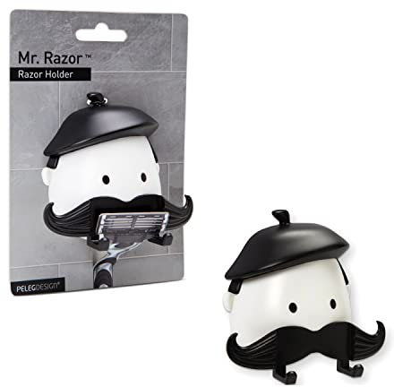 Peleg Design - Mr. Razor | Lustiger Rasiererhalter mit Bart | Rasierer Halterung Dusche | Rasierhalter Dusche ohne Bohren | Saugnapf Haken selbstklebend für Nassrasierer | Geschenk für Geburtstag
