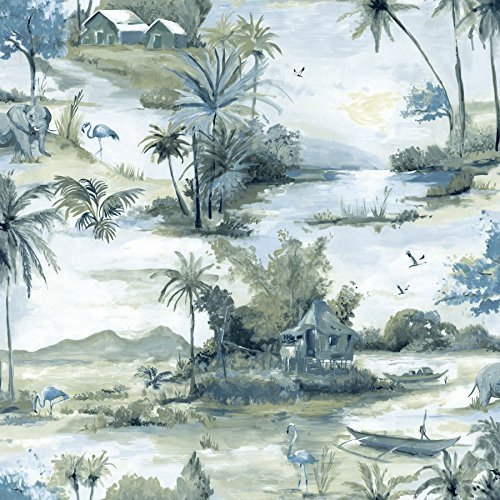 Statement Feature Wallpapers Manyara Wallpaper Elephant Trees Flowers Jungle Birds Boats Flamingos Holden