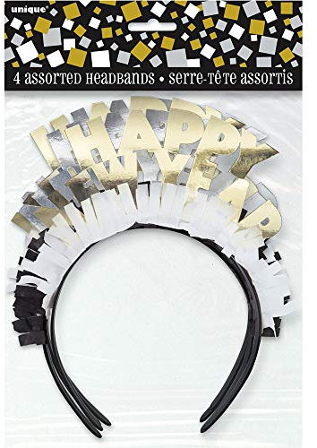 Unique Party 63657 - Gold und Silber Happy New Year Party Stirnbänder 4 Stück