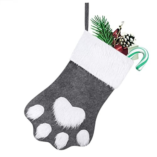 Qchomee Weihnachsstrumpf Weihnachten Socke Weiche Plüsch Nikolausstiefel Hängende Strümpfe Weihnachtssocke Hundepfote Nikolaussocken Cartoon Geschenktasche Nikolausstrumpf für Weihnachtsdeko