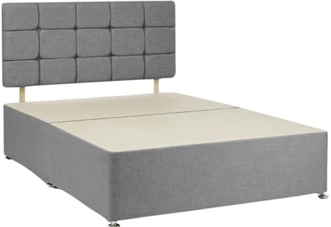 Bedsland - Elegant Plush Grey 4FT Small Double Bed Frame with 20’’ Cube Headboard | Stylish Bedroom Decor Bed Base and No Storage Drawers (120 x 190 cm)