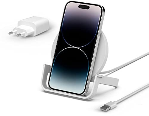 Belkin Chargeur à induction BoostCharge Stand 10 W (chargeur sans fil rapide certifié Qi pour iPhone, Samsung, Google, etc.), blanc