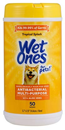 Wet Ones for Pets Antibacterial Dog Wipes, Multi-Purpose Grooming Wipes with Aloe Vera for Paws, Face & Body, Easy Cleanups Between Baths, Tropical Splash Scent, 5.7 in x 7.5 in, 50 Count