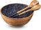 Folkulture Salad Bowls or Decorative Wooden Bowls for Serving, Mixing and Tossing with Wooden Servers, Large Rustic Fruit Bowl or Serving Bowl, 30 cm X 12 Cm, Mango Wood, Black Checks