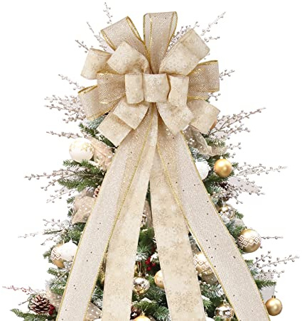 Gold Christmas Tree Topper Bow for Xmas Tree Decorations