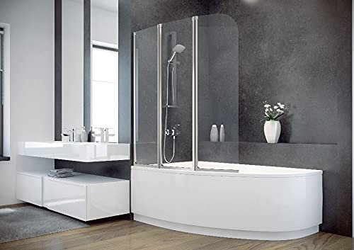 ECOLAM Baignoire d'angle acrylique Cornea 150x100 cm gauche, tablier en acrylique, paroi en verre, siphon et silicone