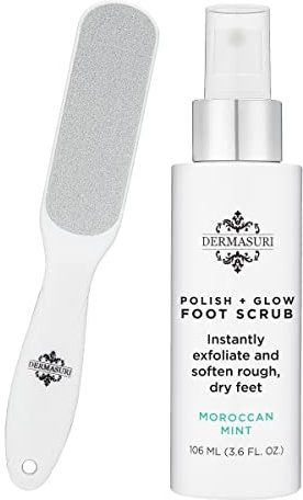 Dermasuri Hornhautentferner Fußpeeling – Peeling-Formel und wiederverwendbare Deluxe-Sohlenfeile – Entferner für abgestorbene Haut, Hornhautraspel, Schrubber, schält und erweicht rissige Fersen –