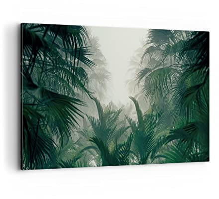Wandbilder Dekoration Wohnzimmer Dschungel Blätter Palmen Bilder auf Leinwand 120x80cm Leinwandbild Schlafzimmer Küche Deko Wand Kunstdruck Art Groß XXL Wanddeko Bild Wall Decor Canvas AA120x80-4504