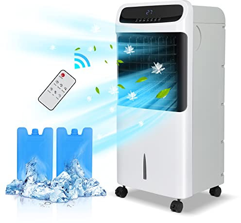 Refroidisseur d'air Climatiseur Mobile, Réservoir 12L, Minuterie 12h, 4 en1 Humidificateur Purificateur Ventilateur Ioniseur, Refroidisseur Silencieux d'affichage à LED à Distance de Roue Univerelle