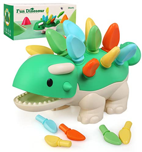 LinStyle Steckspiel ab 1 Jahr, Dinosaurier Montessori Spielzeug Baby, Motorikspielzeug Trainiert Hand Auge Koordination Kleinkind Lernspielzeug Geschenke für Kinder Jungen Mädchen ab 1 2 3 Jahr