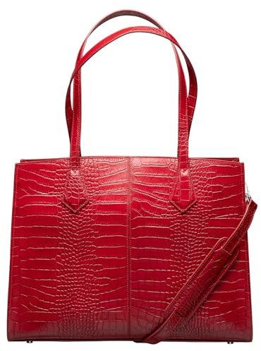 Su.B Damen-Arbeitstasche mit Laptopfach – Für 14 und 13 Laptops, Italienisches Leder mit Krokodilmuster, Modernes Design mit Trolleyriemen - Rot