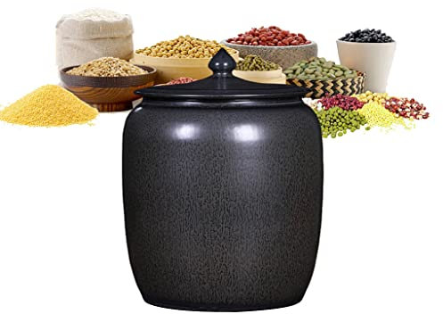 Sealed Cereal Containers, 5kg~50kg Ceramic Rice Bucket, Moisture-Proof Flour Bucket, Home Kitchen Kimchi jar, for soybeans, corn, flour, oatmeal (Color : Black, Size : Capacity 50kg)