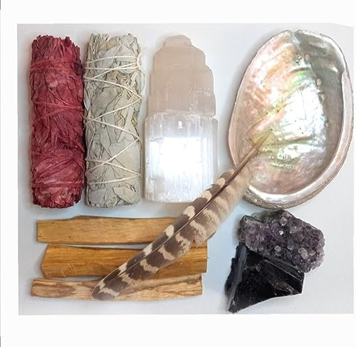 Coffret Sauge Blanche purification, pour la fête des mères un cadeau Offert Purification Rituel, Smudge-kit, Cristaux de Guérison chamanisme
