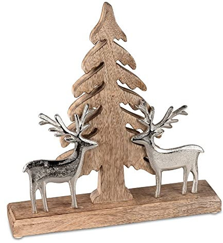 formano Deko-Baum und Hirsche, Alu Mango-Holz, 30cm, Natur-Silber