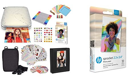 HP Sprocket Select Tragbarer Sofortbilddrucker mit 2,3 x 3,4 Zoll (Wei??) Kit: Zink-Papier 20er Pack, Fotoalbum, Stickersets Sprocket 5,8 x 8,7 cm Premium Zink Fotopapier mit selbstklebend