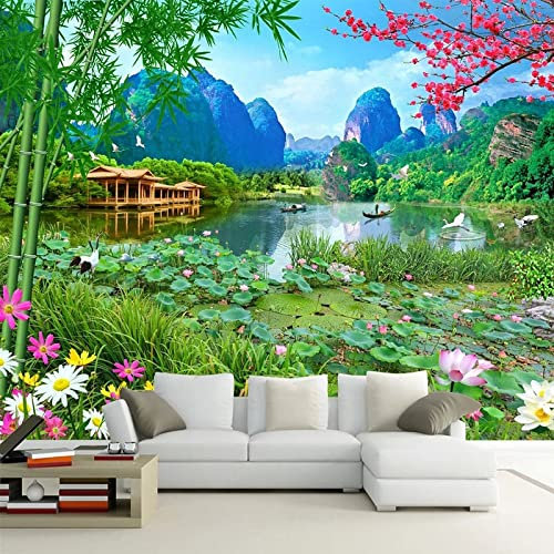 XTSWallpaper Bambus Berge Seen 300X200Cm 3D Wandaufkleber Wandtattoos - Wandsticker Fototapeten Selbstklebende Abnehmbar Vinyl Wandsticker/Wandgemälde Kunst Aufkleber Dekoration