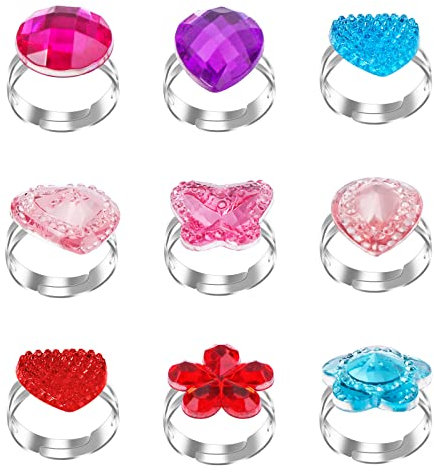 Abeillo 9 Stück Mädchen Kinder Ringe, Verstellbare Prinzessin Verkleiden Edelstein Ring, Kinder Dress Up Ring Set für Mädchen Schmuck Geburtstagsgeschenk