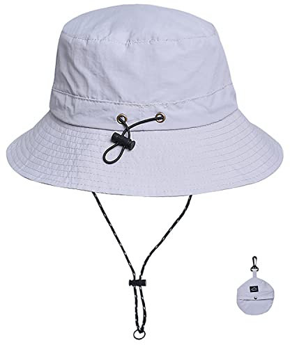 WANYI Unisex Fischerhut Heren Sommer mit Schnur Abnehmbar Sonnenhut Damen Faltbar UV Schutz Sommerhut Anglerhut Wasserdicht Tragbar Bucket Hat Regenhut 55-58cm (Grau)