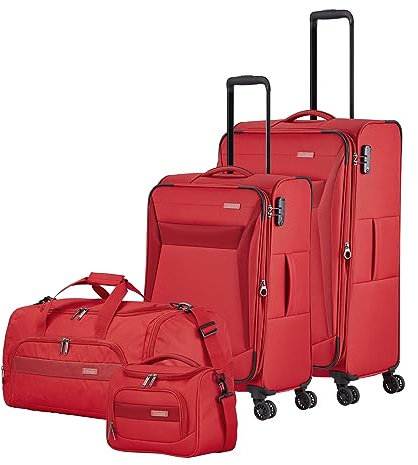 Travelite Chios 4W Trolley L/M + Travel Bag + Beauty Case Red