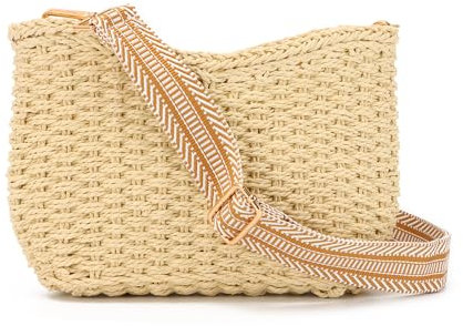 SUKUTU Sac à Bandoulière en Paille Tressée pour Les Femmes Sac de Plage Estival Sac à Bandoulière Sacoche avec Chaîne