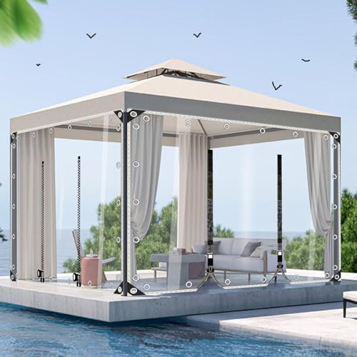Vorhänge für Außenbereich,Transparente Plane Wasserdicht,0,3mm PVC Weiches Glas Plane Seitenwände für Gazebo Carport Pergola,Trennwand Regenvorhänge,Durchsichtig-Staubdicht,W×H-3.8×2m/12.5×6.6ft