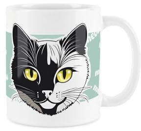 Purely Home Tuxedo Black & White Cat Mug - Cartoon Fun Novelty Gift for Cat Lovers - Tea/Coffee Ceramic White Cup