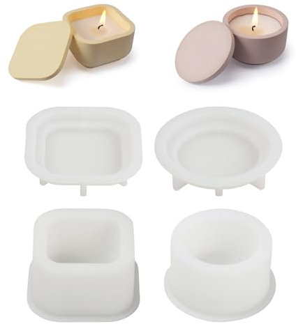 Cozlly Molde para Portavelas, 2 Piezas Moldes Hormigón Portavelas con Tapa, Círculo Portavelas Silicona, Fundición Velas Macetas, para Macetas, Velas Perfumadas, Fundición de Resina DIY