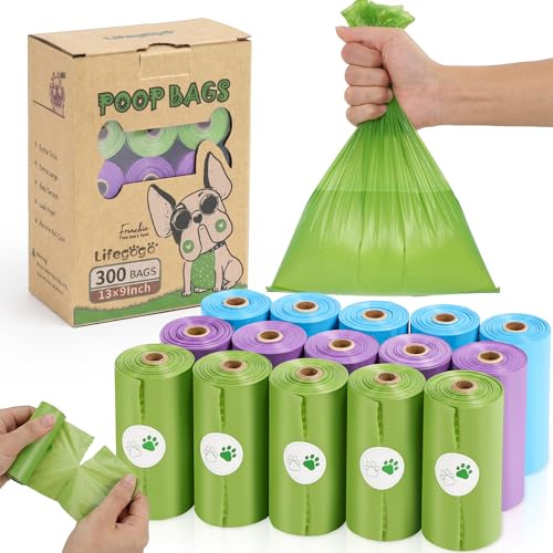 Lifegogo Large Dog Poo Bags 300 Counts - Easy Tear and Hands Stay Clean | Dog Poop Bags 13x9 in - Extra Thick Odor Control Barrier Prevents Messy Spills for Daily Dog Walkers Outdoor Cleanup