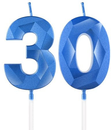 Royal Blue 30th Birthday Candles, 3D Number 30 Candle for Cake, Women Men 30th Birthday Decorations, Sapphire Candle Topper Blue Cake Decorations for Birthday Party Wedding Anniversary Supplies