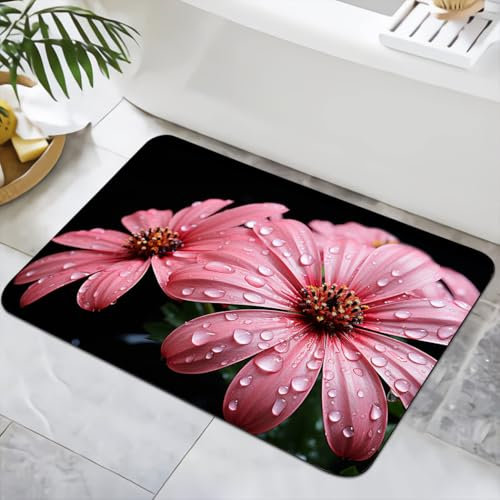 YISUMEI Badematte rutschfeste Badteppich 40x60cm Waschbar Schnelltrocknende Badezimmerteppich, Duschvorleger für Dusche, Badewannen, WC Deko (Blumen-2)