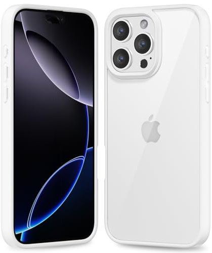 oakxco Thin Slim Clear case for iPhone 16 Pro Max, Transparent Hybrid Hard Shell Plastic & Soft Silicone Rubber Bumper, Non-Yellow Acrylic Protective Lightweight Cover for Women, White