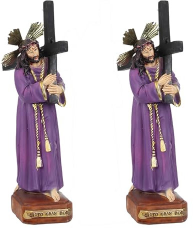 Packung mit 1 oder 2 Christus der Großmacht, 19-30 cm Höhe, Jesus-Statue aus Harz, Jesusfigur mit Kreuz, dekorativ, religiöse Figur, ideal für Häuser, Wohnzimmer, Kapellen, Kirchen (19 cm (2 Stück))