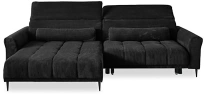 möbelando Wohnlandschaft >Wolve< Kopfteilverstellungen, 2 Kissen, Cord schwarz - 277x108x179cm (BxHxT)