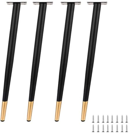 LRYELWA Set de 4 Pieds de Meubles de Cône Oblique,Pieds de Table Réglables,Jambes de Canapé Pattes de Support en Fixation en Métal pour Meubles Chaise Bureau Armoire,Avec Vis (70cm,Noir + Or)