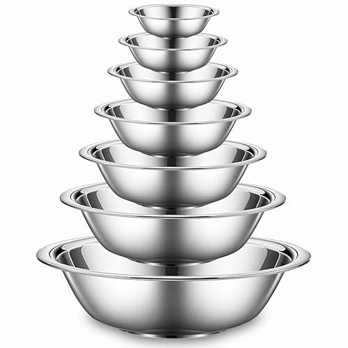 Ichigo Ichie Juego de 7 Cuencos de Acero Inoxidable, Cuenco para Comida, Recipiente para Alimentos, Ensaladera en 7 Tamaños - Ø 14/16/18/20/22/24/26 cm, Aptos para Lavavajillas y Apilables