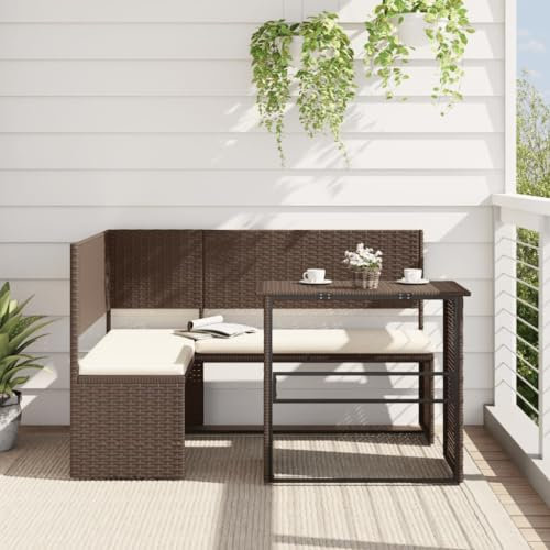 Gartenmöbel Sets Gartensofa mit Tisch und Kissen L-Form braun Poly Rattan