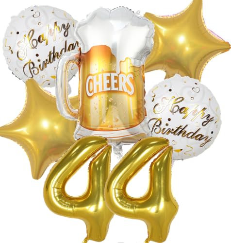 Luftballon 44. Geburtstag Mann Frau, 44 Geburtstag Deko Gold, Geburtstagsdeko 44 jahre Frauen, Ballon Bierflasche Deko zum Geburtstag Mann, Helium Ballons Bier Deko 44. Geburtstag Frau Männer