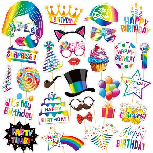 KAOTPO 30 Stück Fotobox Accessoires, Foto Requisiten Geburtstag, Lustige Fotobox Party Dekoration Zubehör für Geburtstag, Karneval, Hochzeit, Tischdeko, Silvester (Bunt)