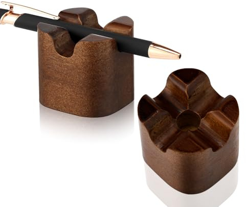 Sherr 2 Pcs Wood Fountain Pen Holder Wooden Pencil Holder Minimalist Pen Rest Desk Stand Pencil Organizer Tray for Home, School and Office
