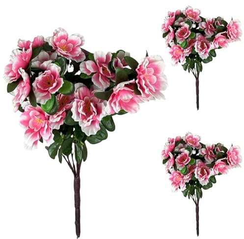 Yaoliucp 3 Pezzi di Fiori Artificiali Esterni Resistenti ai Fiori realistici di Azalea realistica di Altezza da 15,8 Pollici di Facile Cura Finta Esterno per la Porta d'ingresso