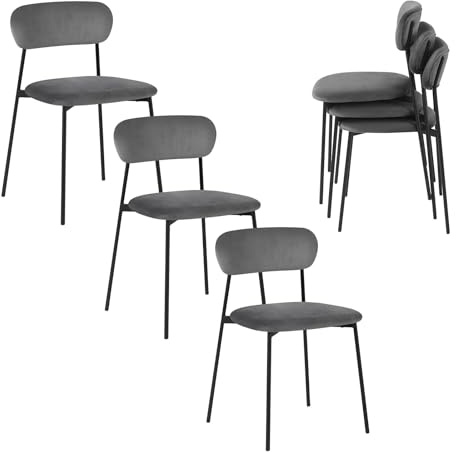Lestarain Konferenzstühle Stapelbar, Esszimmerstühle 6er Set, Küchenstühle, Polsterstuhl, Schminktisch Stuhl, für Esszimmer Küche Wohnzimmer, Metallbeine, Samtsitz,Dunkelgrau
