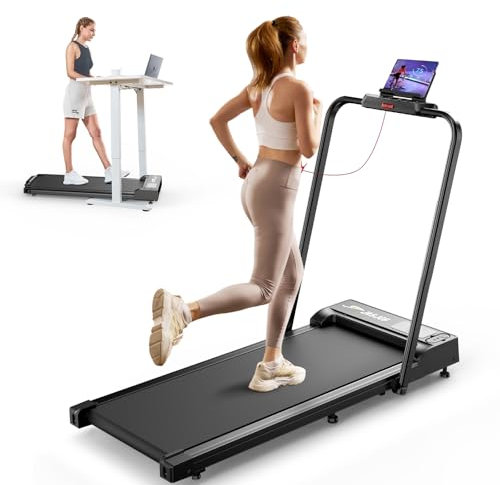 JAGJOG 2 in 1 Laufband für Zuhause, Walking Pad Klappbar, 2,5 PS Laufband mit Armlehnen, Elektrisches Laufband mit LED-Anzeige und Fernbedienung, Geräuscharme für Zuhause/Büro (Schwarzes)