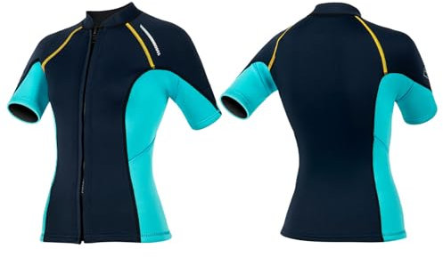 Rswnyirn Women Short Sleeves Front Zip Wetsuit Tops 1.5mm Neoprene Swim Tops for Diving Surfing Kayaking Navy Blue XXL