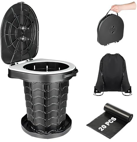 Portable Toilet for Adults, Adjustable Height Camping Toilet Portable, Outdoor Emergency Potty for Car, Travel, Camping, and Hiking, Comfortable Potty for Adults with 20 Plastic Bags
