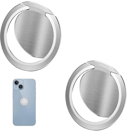 2 Stück Handy Ring,Handy Ringhalter,HandyRing Halterung,360° Drehung 1,8 mm Ultradünner Smartphone Ring Ständer,für Magnetische Autohalterung,Universal kompatibel mit iPhone Samsung & mehr (Silber)